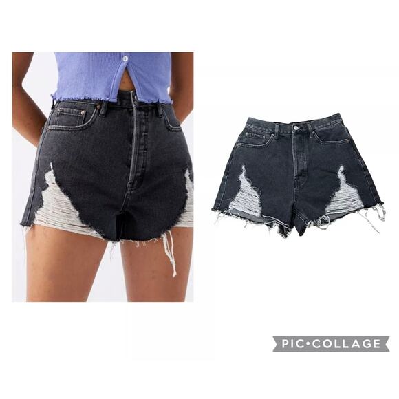 Pacsun Ultra High Rise Vintage Short Denim Distressed Fringe Women Size 27 - Picture 1 of 12